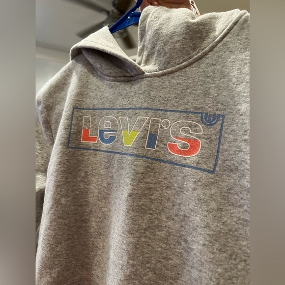 081. Levi's Sweatshirt Hoodie Gray With Neon Lettering L Youth - Picture 5 of 7
